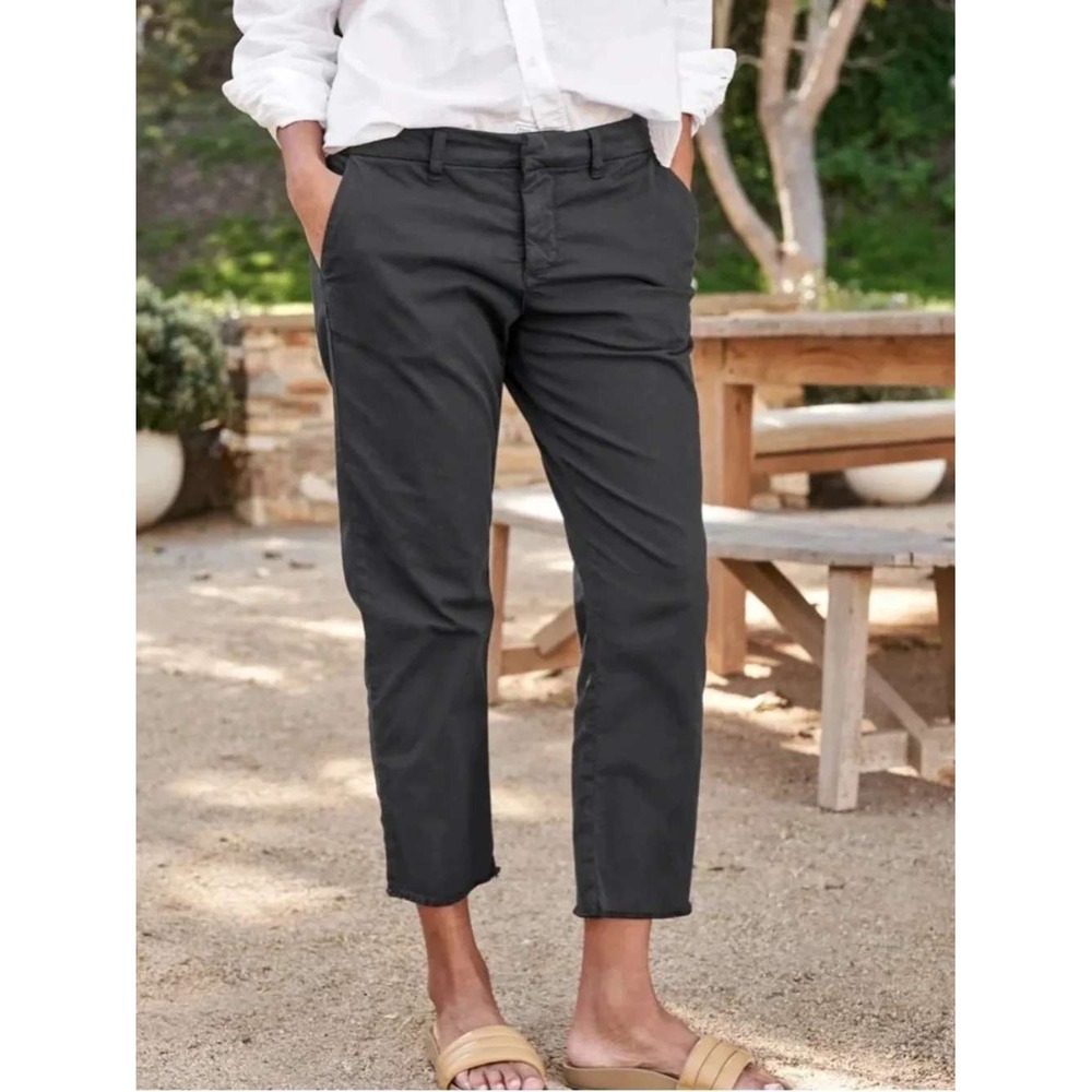 Frank & Eileen Wicklow Italian Cotton Chino Pants Black Raw Hem Size 6